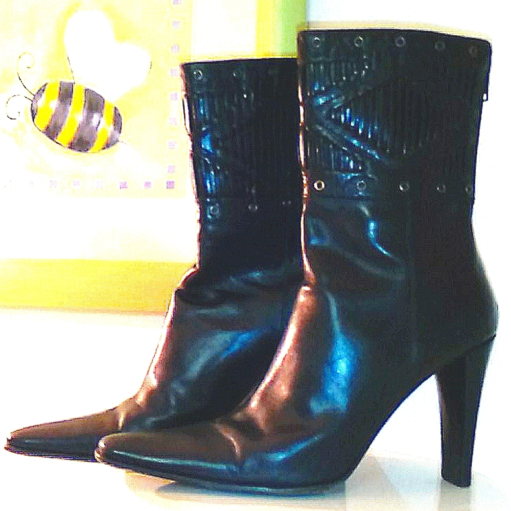 Black Italian leather high heel boots 6 1/2
